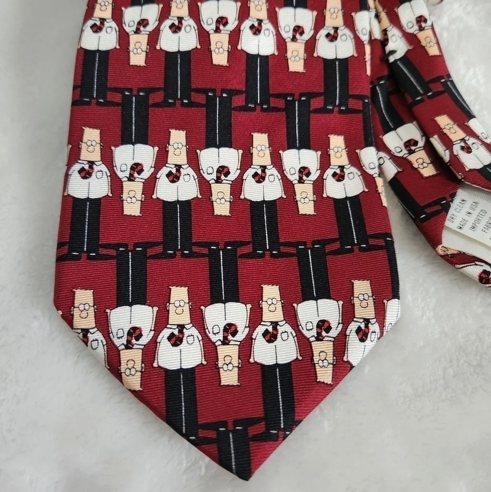 Dilbert Softwear Vintage Comic Strip Silk USA Burgundy Maroon Necktie Tie